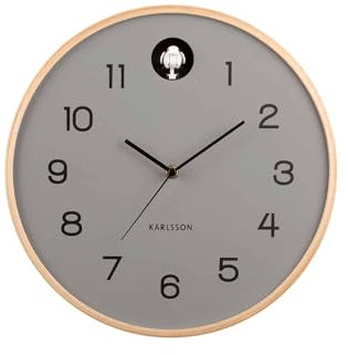 Karlsson Kuckucksuhr Natural Cuckoo - Mausgrau - Ø31,5cm - Rund - Birkenholz - Wanduhr Modern Wohnzimmer - Wanduhren - Kuckucksuhr