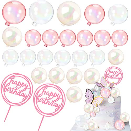 RNHDLY 26PCS Tortendeko Kugeln, Happy Birthday Tortendeko, Cupcake Deko Bubble Bunte Ball, Happy Birthday Cake Topper, DIY Tortendeko Geburtstag für Geburtstag Hochzeit Babyparty Deko