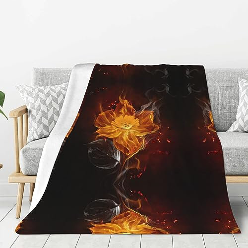 Mikrofaser-Decke mit Flammenblumen-Druck, Sofa-Überwurf, Flanell, flauschig, weich, warm, Überwurf, Decken für Bett, Couch, Reisen, 203 x 152 cm