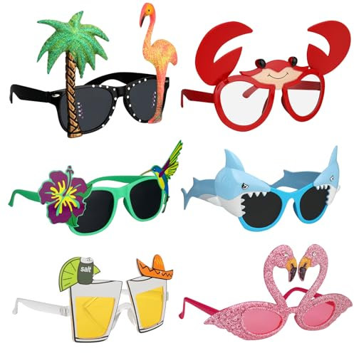 Halinuia 6 Paar Hawaii Party Sonnenbrille Set Lustige Partybrille Hawaiianische Brille Party Photo Booth Requisiten für Sommerparty, Strand Thema Kostümzubehör Foto Requisiten