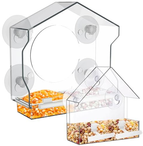 Zeqeey Vogelfutterstation für Fenster Futterstationen Fenstervogelfütterer mit Abnehmbarer Samenwanne Starker Saugnapf und Drainagebohrung für die Fütterung von Rotkehlchen Kleinen Spatzvögeln