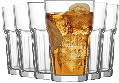 Tradineur - Set de 6 vasos altos de cristal Aras, clásicos, base gruesa, resistentes, aptos para lavavajillas, refrescos, agua, bebidas - 11,9 x 7,7 cm - 300 ml