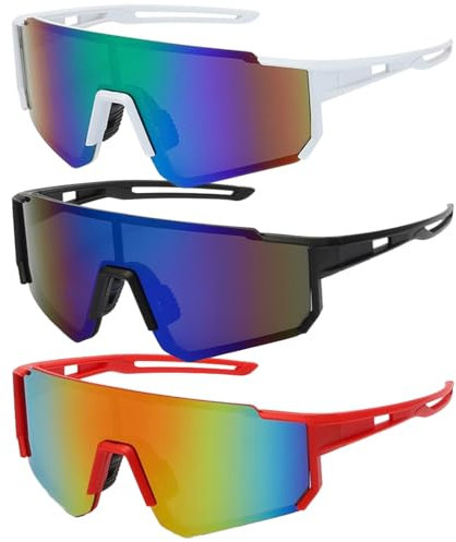 JSTHHTT 3 Stück Sport Sonnenbrille, Polarisierte Fahrradbrille Winddicht, Schnelle Brille Rave, Radfahrer Brille für Herren Damen UV400 Schutz für Outdooraktivitäten