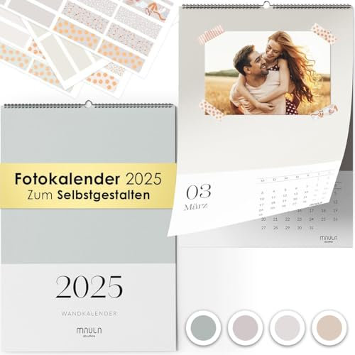 Fotokalender 2025 zum Selbstgestalten - Bastelkalender 2025 mit Stickern - Wandkalender 2025 - Selbst Gestalten 2025 - DIY 2025 mit Ferienübersicht - DIN A4 WC007_25_pastel