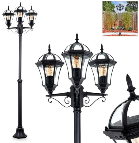 HOFSTEIN Kandelaber Lavajo, Außenwegeleuchte aus Metall/Glas in Schwarz/Klar, verstellbare Wegeleuchte im Antik/Landhaus/Vintage/Retro-Design für Garten, Außenbereich, Hof, Höhe 205 cm, E27, IP44