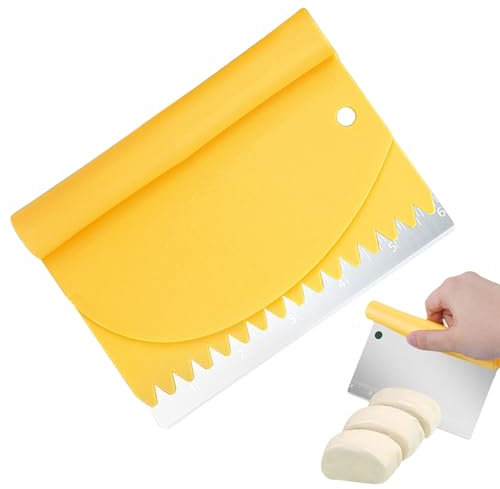 Jadin 3 in 1 Raschietto per Pasta, Tarocco per Impasti, Spatola Cucina, Raschietto per Pasta in Acciaio Inox con Scala, Utensili Cucina Multifunzionale, per Tagliare Pane, Pasta, Dolci, Torta, Giallo