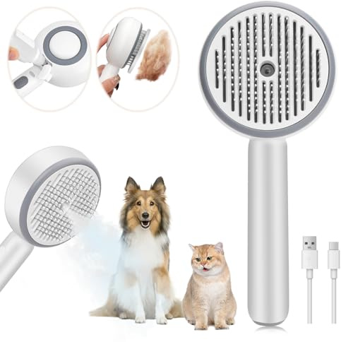 Spazzola a Vapore Per Gatti, 4 in 1 Ricaricabile, Spazzola Gatto con Vapore per Gatti Capelli Lunghi Corti, Cani Capelli per Massaggio, Cura e Depilazione Steamy