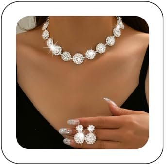 Zoestar Brautschmuck-Set mit glitzernden Strasssteinen, Halskette und Ohrringen, formeller Modeschmuck für Damen (Silber)
