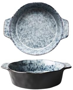 Fuente de cerámica para Hornear Cacerolas de 1000 ml y 9,5 Pulgadas for Horno, de Porcelana, Redondas y Profundas, con Asas, for lasaña. Fuente de Porcelana para cazuela