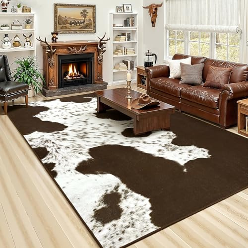 AROGAN Premium Faux Cowhide Rug for Living Room 8×10 Feet, Machine Washable Cow Hide Animal Print Hide Area Rug, Large Non-Slip Cow Skin Rugs Carpet for Office Bedroom Dinner Room Home Decor