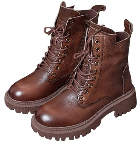 Generisch Botines de mujer con cordones tacón bloque con cremallera botas de verano para mujer, botas cortas de mujer, tacón alto, sandalias de tacón grueso, marrón, 40 EU