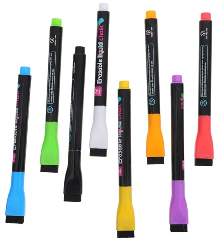 VILLFUL 8 Marcadores para Pizarra Blanca con Borrador Integrado Tinta Soluble Agua y Colores Fluorescentes Surtidos Ideales para Oficina Aula y Uso Doméstico