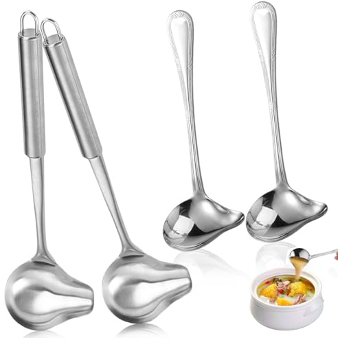 Juego de 4 cucharas de acero inoxidable, 20 cm y 30 cm, cucharón pequeño para salsas y salsas
