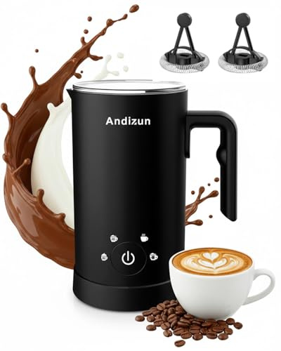 Andizun Milk Frother Electric, 4-in-1 Automatic Milk Steamer and Frother, Hot Chocolate Velvetiser, Milk Warmer and Frother with Large Capacity, Quiet One-Button Control, Easy Clean Non-Stick Jug