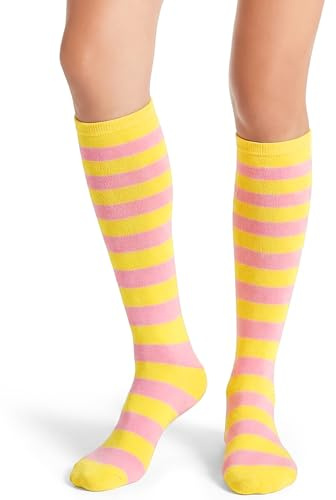 MESU Chaussettes Hautes Rayées pour Femmes Accessoires Sportifs pour Halloween F - Jaune et Rose