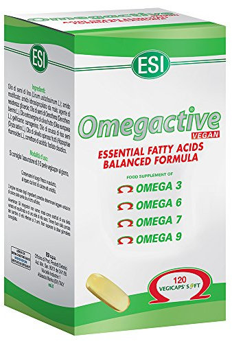 ESI, Omega V Vegan, Integratore Alimentare di Acidi Grassi Omega 3, 6, 7, 9 con Olio di Semi di Lino, Contribuisce ai Normali Livelli dei Colesterolo, Senza Glutine e Vegano, 120 Perle