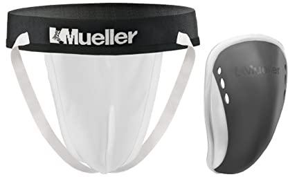 MUELLER Sports Medicine Men's Athletic Supporter with Flex Shield Cup, Adult Jockstrap for Sports, White Underwear/Gray Cup, XX-Large