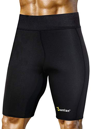 Junlan Sweat Shorts for Men Sauna Suit Mens Body Shaper Sweat Sauna Neoprene Shorts, Black, L