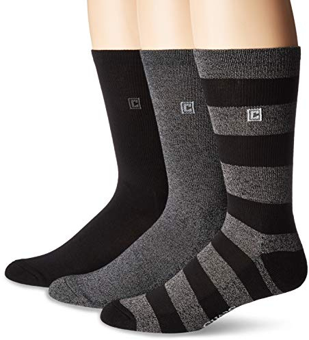 Chaps Men's Marled Rugby Crew 3 Pair, Black, Charcoal, Sock 10-13/Shoe Size: 6-12