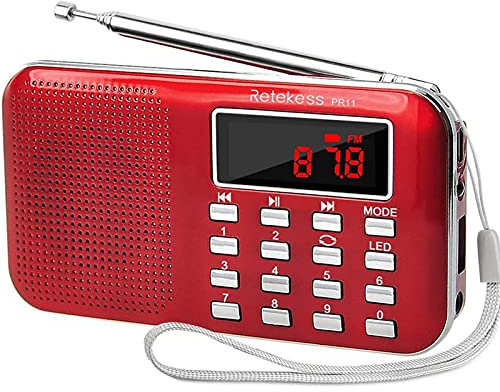 Retekess PR11 Poste Radio Portable, Radio FM AM Piles et Secteur, MP3, Enceinte, Support TF Card/USB, Torch, Convient pour Survive, Salle de Bain, Voyage et Extérieur, Cadeau de Noël (Rouge)