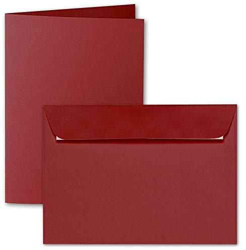 ARTOZ 25x DIN A6 Faltkarten-Set mit Umschlägen - weinrot (Rot) - 105 x 148 mm - gerippte Bastelkarten blanko mit Brief-Umschlägen - 220 g/m²