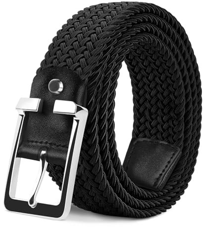 LAKIDAY Flechtgürtel aus Stoff, Elastischer Stretchgürtel für Damen und Herren Schwarz-3 90 cm Hochwertig & Bequem Breite 3.5 cm