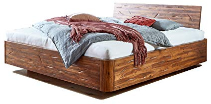 SAM Schwebebett 140 x 200 cm Teneriffa, Holzbett aus massivem Akazienholz, Doppelbett im Vintage-Look, geschlossenes Kopfteil