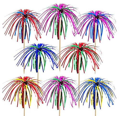 100 StüCk CocktailspießE Holz Cocktail Dekoration Cocktail-Sticks Feuerwerk Cocktail Zahnstocher FüR Cocktails Vorspeisen FrüChte Desserts PartyzubehöR Obstspieß-Feuerwerk Party Supplies Mehrfarbig