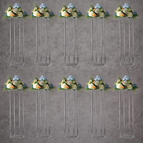 YALLOVE Soporte para Flores Acrílico, juego de 10 de 80 cm , Jarrón Transparente para Decoración de Mesa de Boda, Soporte de Exhibición Geométrico para Centro de Mesa