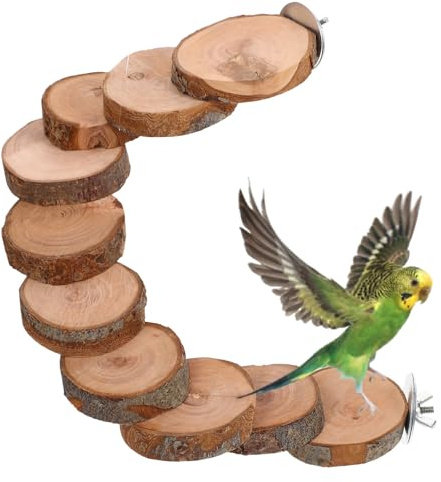 Balacoo Parrot Ladder, Bird Platform Perch, Hamster Platform, Parakeet Cage Toy, Bird Cage Natural Wood Ladder, Standing Perch (10 Steps)