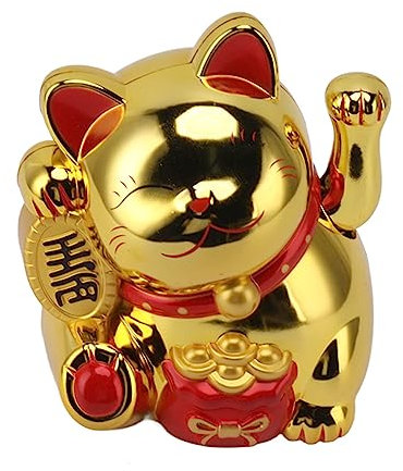 Gato de la Suerte, 5.5 Pulgadas Gato de la Suerte con Brazo, Funciona con Bateria Gato de la Suerte Decoracion Simbolo de Fortuna Dinero y Buena Suerte Fengshui Gato de la Suerte (MLY11020-4 Oro)