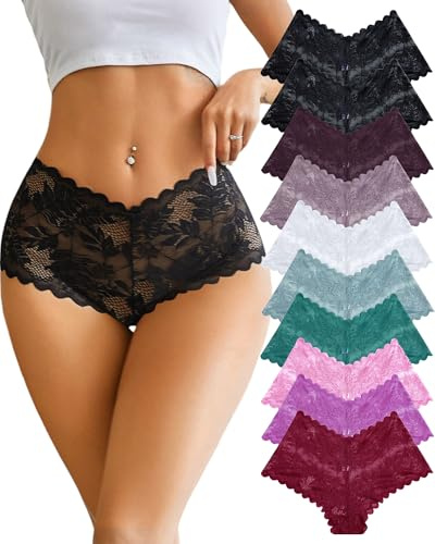 ALL OF ME Lot de 10 sous-vêtements en Dentelle Boxer Femme Sexy Panties Culotte Femme Confortable Hipster Lingerie pour Femme Multipack S-XL