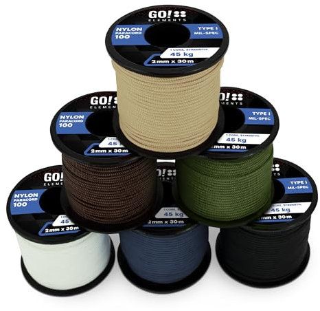 Paracord 100 Typ I | ø 2mm - 3 Kerne - max. 45 kg | 100% Nylonschnur, Seil - reißfest | Allzweckseil, Survival Schnur, Nylonseil, Reepschnur & Maurerschnur
