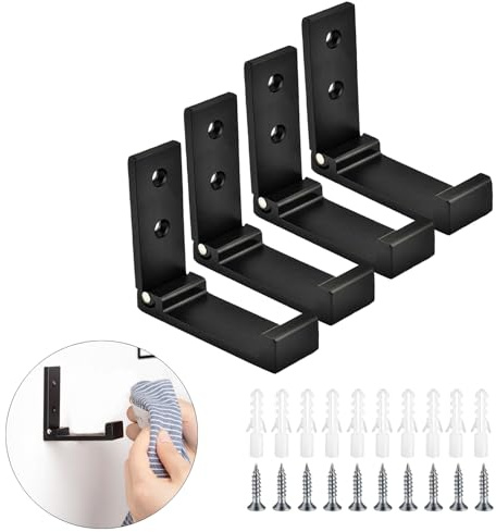 Spldsun 4 pezzi Gancio Pieghevole, Gancio Da Parete In Alluminio, Ganci Appendiabiti Da Parete, Pieghevole A 90°, Adatto per Cucina, Bagno, Ufficio (Nero)