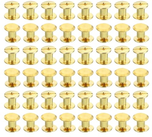PATIKIL 100 Sets Chicago Screws, M5x6mm Chicago Screws Phillips Binding Post Screw Bolts Leather Rivets Brass Fasteners Connectors Steel for Leather Belt Scrapbook Photo Albums, Golden
