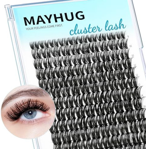 Mayhug Ciglia Finte Ciuffetti Natürliche Ciglia Finte 8-18mm Wispy Extension Ciglia D Curl Ciuffetti Ciglia Finte 120Pcs DIY Ciglia Finte Per Uso Personale(Wispy Volume)