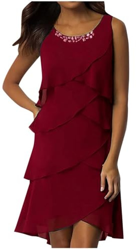 WVONIF Robe Droite Été Femme Chic Sexy Bohème Pas Cher Décontractée Cocktail Vintage Mini Casual Plage Verte (Rouge, XXL)
