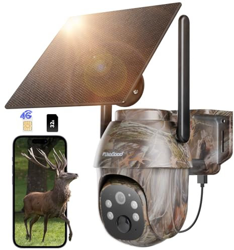 usogood 4G LTE Cellular Trail Camera Solar Powered with 32GB Memory and Unlimited Traffic Package SIM Card, Pan-Tilt 355° View and 2K HD Wildlife Camera with Night Vision Motion Activated Waterproof