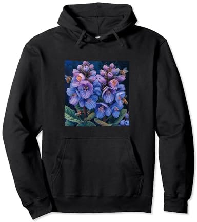 Bergenia Flower Blooming With Bees Around Graphic Pullover Hoodie