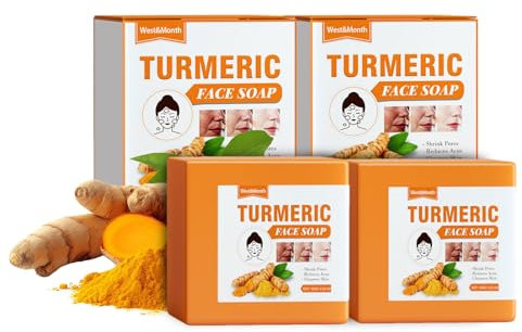 Shefave Kurkuma-Seife, 2Stk Kurkuma-Gesichtsseife, Turmeric Kojic Acid Feste Seife, Natürliches Kurkuma-Seifenstück, Seife für Gesicht und Körper, Akne-Entferner, Glatte Haut, Tiefenreinigung