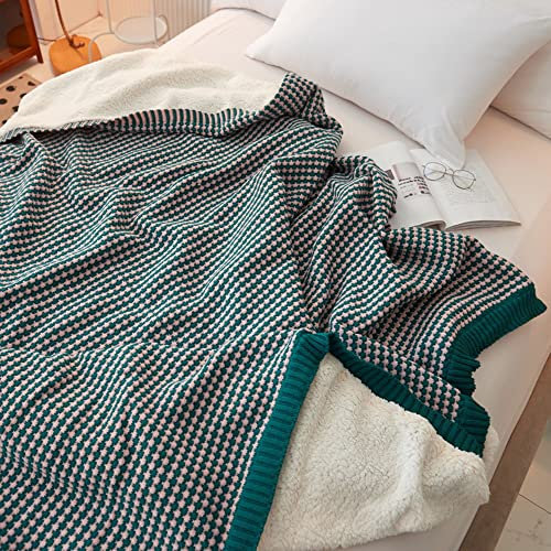 Luxuriöse, gestrickte, wendbare, flauschige Plüsch-Sherpa-Decke, warm, weich, dick, groß, solider Überwurf für Sofa, Sessel, Tagesdecke, grün, 200 x 230 cm