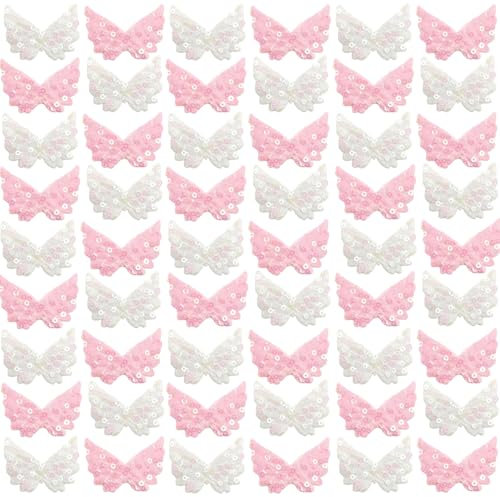 60 Pièces Mini Ailes Artisanat Mini Ailes Patches Écusson en Tissu pour Ailes écusson Brodé Thermocollant en Forme de Ailes Pour Décoration Vêtements Ornement Arbre de Noël Décoratif (blanc, rose)