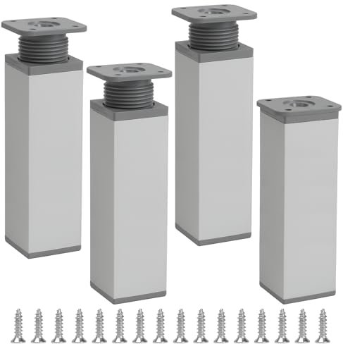 KINDPMA 4 Piezas 15cm Patas para Muebles Patas de Mesa de Altura Ajustable Patas para Sofas de Aluminio para Cama,Sillón,Gabinete de TV, Armario, Gris Mate