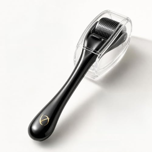 DERMAROLLER 0,5 mm – 540 Micro-Aiguilles en Titane Médical – Rouleau Microneedling Visage, Barbe & Cheveux – Stimule le Collagène – Homme & Femme – Protection Incluse