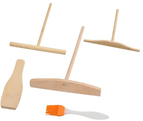 5 Pièces Spatules Crêpes Bois, Épandeur Poussoir Crêpe Râteau, Ensemble Retourneur de Crêpes et Etaleur de Pâte, Repartiteur de Crêpes Pancake Spatule, Outil d'épandage de Étaler Crêpes en Forme de T