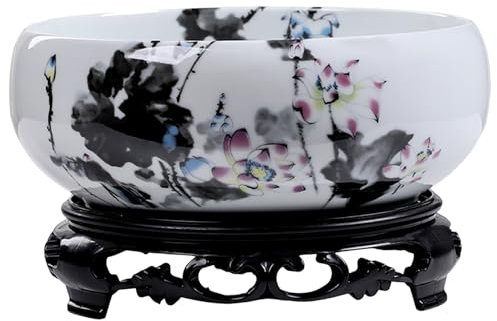 Muzrunq Planteur Lotus avec Base, Plante de Bol Lily Lily, récipient hydroponique de Fleur Rond décoratif pour Jardin, Balcon, Bureau