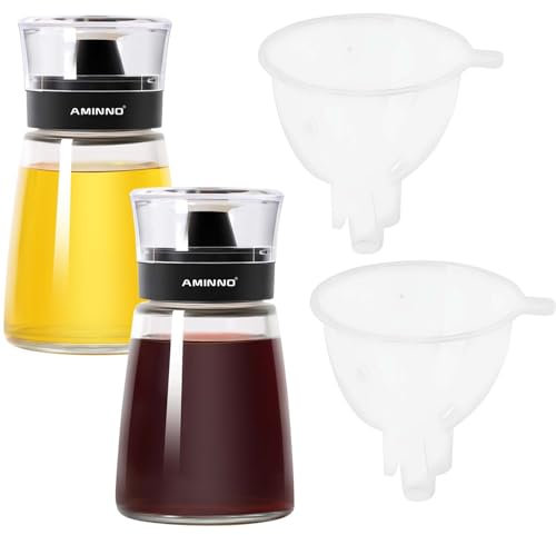 Naapesi 2 Oil Dispenser for Kitchen, 160ml Glass Oil Cruet - Leakproof & Drip-Free Spout, Food-Grade Silicon & Stainless Steel Cap - Ideal for Olive Oil, Vinegar, BBQ, Camping