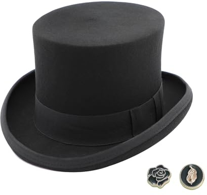 MivBuks Cappello a cilindro da uomo in feltro di lana, cappello da bowler Fedora Melone per donna, cappello in feltro, cappello da melone Derby Top Hat per Carnevale, Carnevale, Halloween, Nero , M