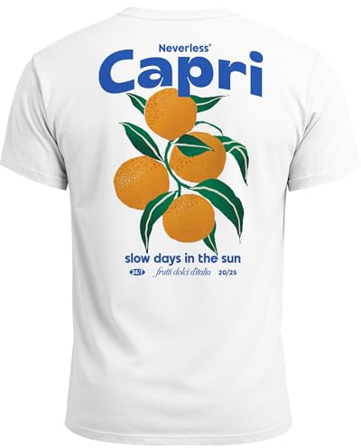 Neverless® Herren T-Shirt Backprint Vintage Capri Orangen Grafikprint Fashion Streetstyle Weiss 3XL