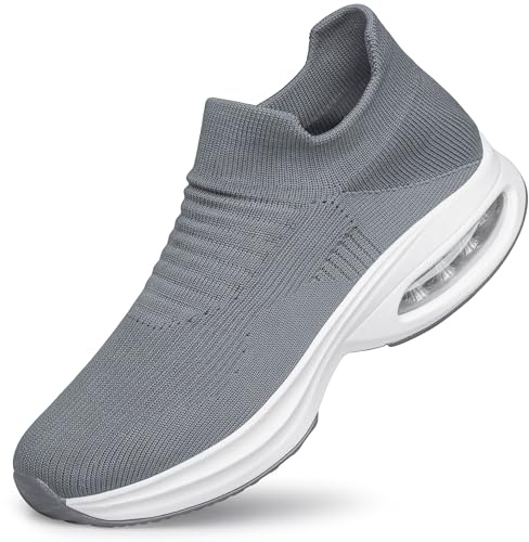 YHOON Men's Non Slip Trainers Ultra Light Breathable Casual Walking Shoes Sneakers Mesh Sports Shoes Grey Size 9